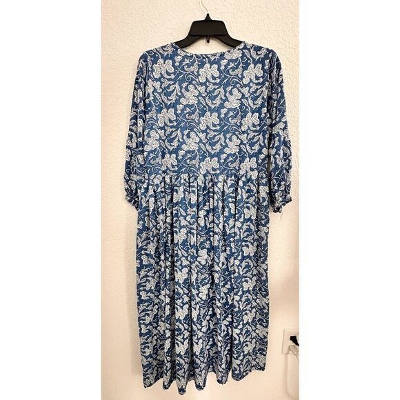 Shae by Sassafras Women's Blue/White Floral 3/4 Sleeves Tasseled Sundress. XL - Picture 7 of 10